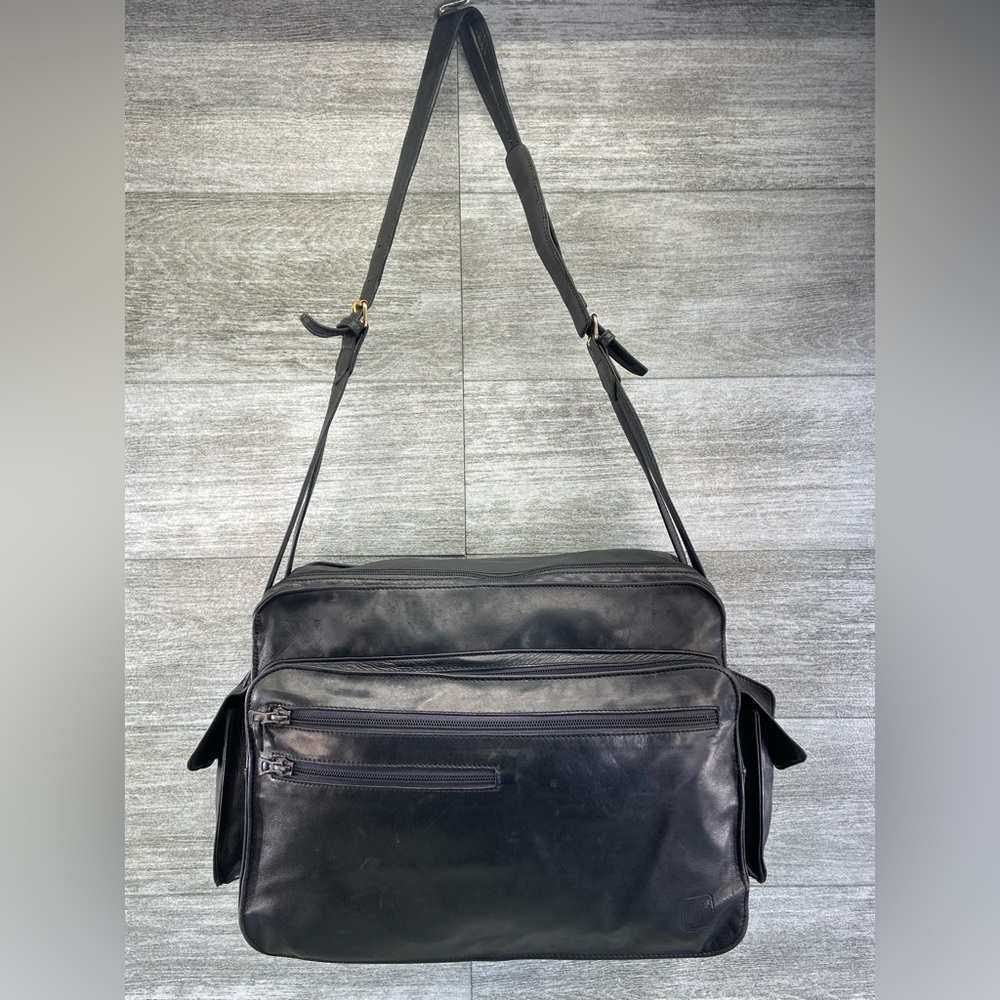 DunHill Leather Black Computer Shoulder Work Business Bag Messenger France Zip